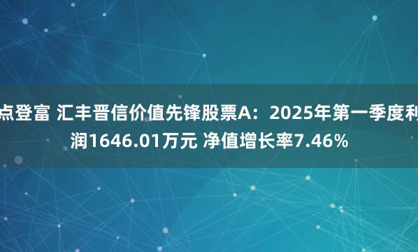 点登富 汇丰晋信价值先锋股票A：2025年第一季度利润1646.01万元 净值增长率7.46%
